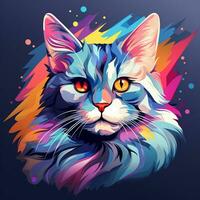 Cat head with colorful splashes on black background. Vector illustration. Ai Generated photo