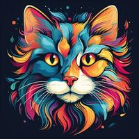 Cat head with colorful splashes on black background. Vector illustration. Ai Generated photo