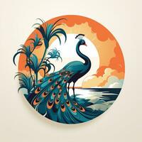 Peacock on the background of the sea. Vector illustration. Ai Generated photo