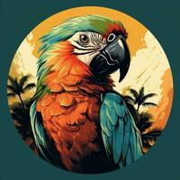 Parrot with tropical flowers in the background. Vector illustration for your design photo