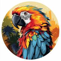 Parrot with tropical flowers in the background. Vector illustration for your design photo