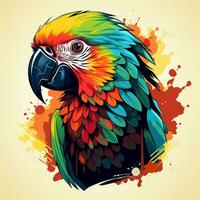 Parrot with tropical flowers in the background. Vector illustration for your design photo