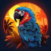 Parrot with tropical flowers in the background. Vector illustration for your design photo