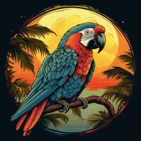 Parrot with tropical flowers in the background. Vector illustration for your design photo