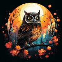 Vector illustration of an owl head with colorful ornament on dark background. photo