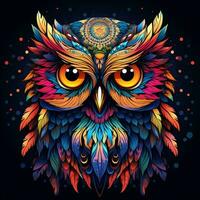 Colorful owl on dark background. Vector illustration for your design. photo