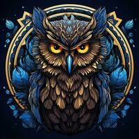 Colorful Owl portrait on a black background. Vector illustration. photo