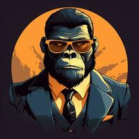 Vector illustration of a gorilla in a suit, sunglasses and tie. Ai Generated photo