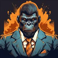 gorilla in a jacket with headphones. Vector illustration. Ai Generated photo