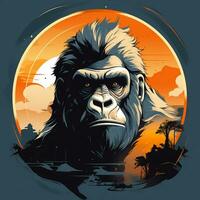 gorilla in a jacket with headphones. Vector illustration. Ai Generated photo