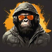 Vector illustration of a gorilla in a suit, sunglasses and tie. Ai Generated photo