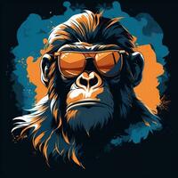 Vector illustration of a gorilla in a suit, sunglasses and tie. Ai Generated photo