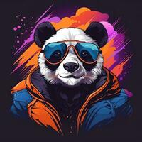 Panda bear in a jacket and glasses. Vector illustration. Ai Generated photo