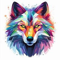 Colorful wolf head with multicolored splashes on dark background Ai Generated photo