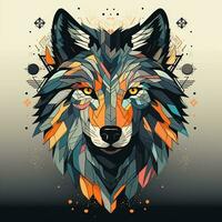 Colorful wolf head with multicolored splashes on dark background Ai Generated photo