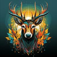 Deer head with antlers in the forest with sun. Vector illustration. t shirt design Ai Generated photo