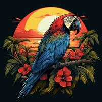 Parrot with flowers. Vector illustration for tattoo or t shirt design Ai Generated photo