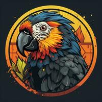 Parrot with flowers. Vector illustration for tattoo or t shirt design Ai Generated photo