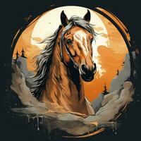 Horse on the background of the full moon. Vector illustration. Ai Generated photo