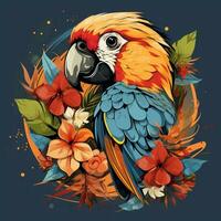 Parrot with flowers. Vector illustration for tattoo or t shirt design Ai Generated photo