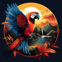 Parrot with flowers. Vector illustration for tattoo or t shirt design Ai Generated photo