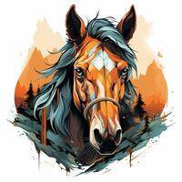 Horse on the background of the full moon. Vector illustration. Ai Generated photo