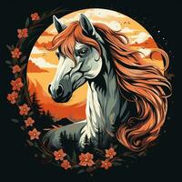 Horse on the background of the full moon. Vector illustration. Ai Generated photo