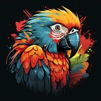 Parrot with flowers. Vector illustration for tattoo or t shirt design Ai Generated photo