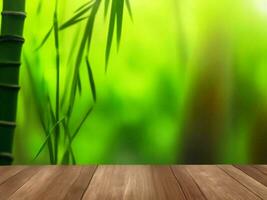 Wooden table on bamboo plant background ai generated photo