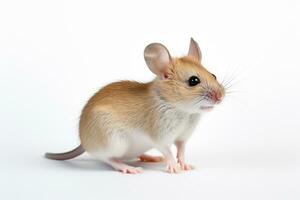 Small brown mouse isolated on white background. Close up. Studio shot. Ai Generated photo