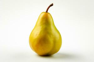 Ripe yellow pear with green leaf isolated on a white background. Ai Generated photo