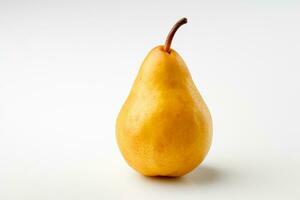 Ripe yellow pear with green leaf isolated on a white background. Ai Generated photo