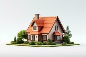 House with a roof made of red tiles. 3D rendering. Ai Generated photo