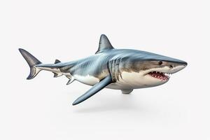 3D Render of a Great White Shark isolated on white background. Ai Generated photo