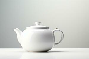 White ceramic teapot on white background. 3d rendering. Ai Generated photo