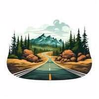 Road in the mountains. Vector illustration of a road through the mountains. Ai Generated photo