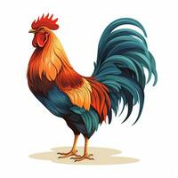 gallo aislado en blanco antecedentes. vector ilustración en dibujos animados estilo. ai generado foto