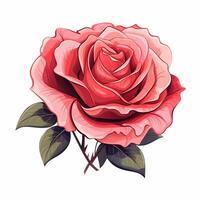 hermosa rojo Rosa en un ligero rosado antecedentes. vector ilustración. ai generado foto