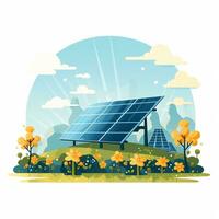 Solar panels on green field. Alternative energy source. Ecology concept. Vector illustration Ai Generated photo