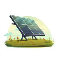Solar panels and flowers in the garden vector illustration. Alternative energy concept. Ai Generated photo
