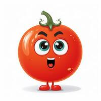 Cute cartoon tomato character. Vector illustration isolated on white background. Ai Generated photo