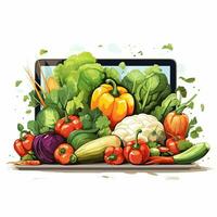 Vegetables and tablet pc on white background. Vector illustration. Ai Generated photo