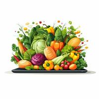 Vegetables and tablet pc on white background. Vector illustration. Ai Generated photo