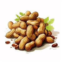 Peanuts with leaves on a white background. Vector illustration of nuts. Ai Generated photo