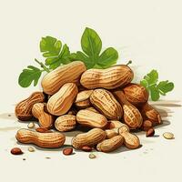 Peanuts with leaves on a white background. Vector illustration of nuts. Ai Generated photo