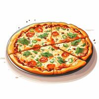 Illustration of a pizza with tomato and parsley on a white background Ai Generated photo