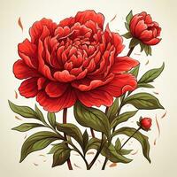 hermosa rojo peonía flor en blanco antecedentes. vector ilustración. ai generado foto