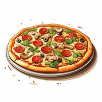 ilustración de un Pizza con tomate y perejil en un blanco antecedentes ai generado foto