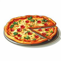 Illustration of a pizza with tomato and parsley on a white background Ai Generated photo