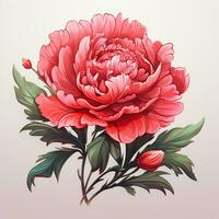 Beautiful red peony flower on white background. Vector illustration. Ai Generated photo